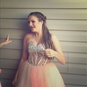 Short soft pink cocktail dress with beading